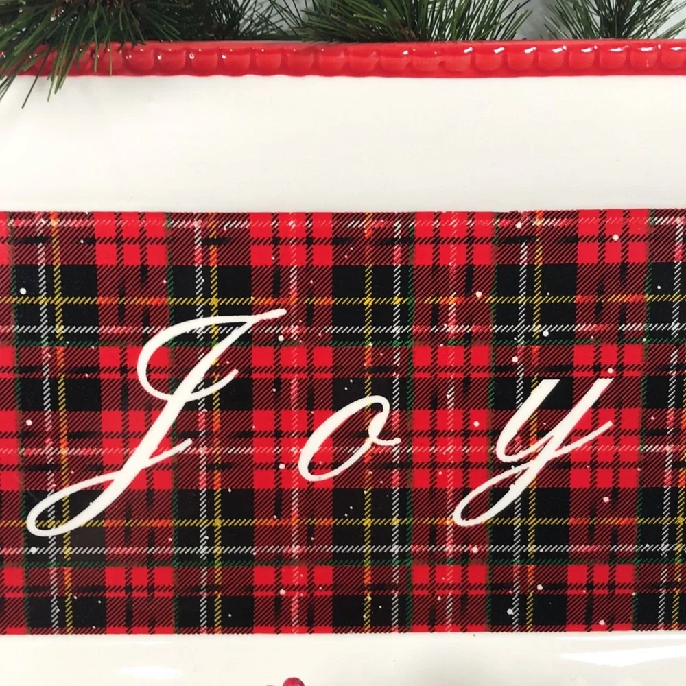 Plaid “Joy” Serving Platter Tray NWT Christmas Holiday Serving Tray Decor - Picture 2 of 14
